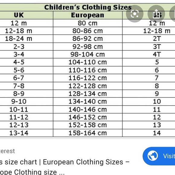 Other - European Clothing Size Comparison CHART